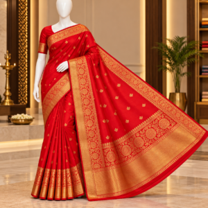 Rose Pink Banarasi Semi Katan Silk Saree with Purple Contrast Pallu